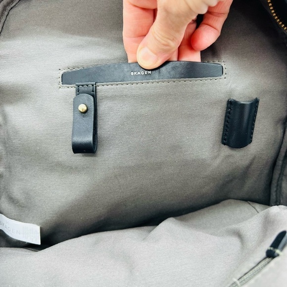 SKAGEN BEAUTIFUL LEATHER AND COTTON BLACK AND WHITE STRIPED BACKPACK - Picture 6 of 16